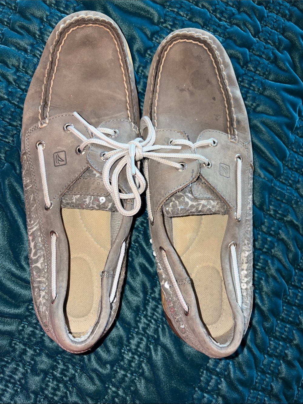 Sperry Taupe Suede Women’s Boat Shoes with Cream Laces